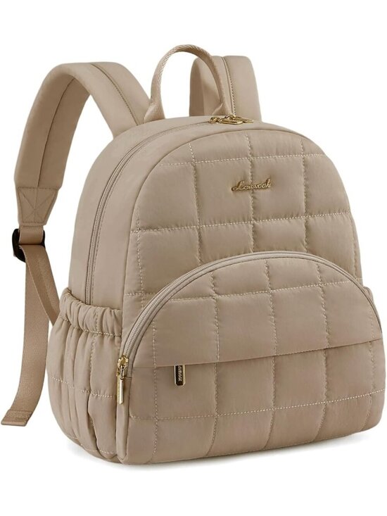 Women\'s Khaki Lightweight Anti-theft Pocket Quilted Casual Backpack shoulder Bag